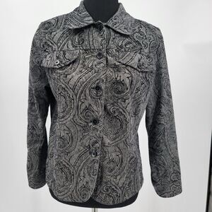 Bamboo Traders Womens Gray Black Velvet Paisley Office Casual Jacket PM